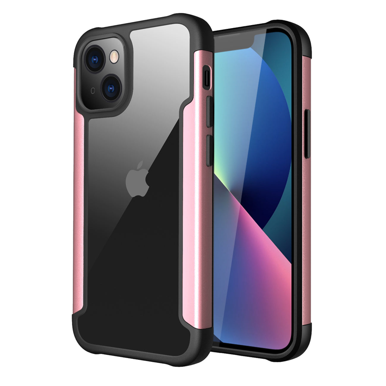 High Quality Clean PC,TPU and Metal Bumper Case For iPhone 13 Mini In Rose Gold